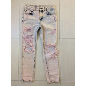 Carmar Denim Jeans Distressed High Waist Frayed Acid Wash